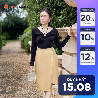 Chân váy midi suông pho xéo nhạt đắp tà Maybi