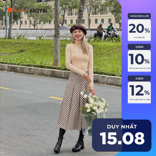 Chân váy Maybi xếp ly xoè kaki nhung