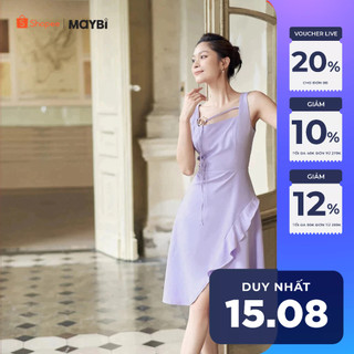 Đầm midi chữ A cotton lạnh phối bèo trang trí tùng Maybi
