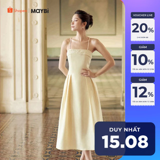 Đầm midi xòe bố len phối ren trắng Maybi