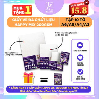 Giấy vẽ đa chất liệu happy multi-purpose 200gsm vẽ màu nước/gouache/chì màu/marker/phấn tiên/sáp dầu