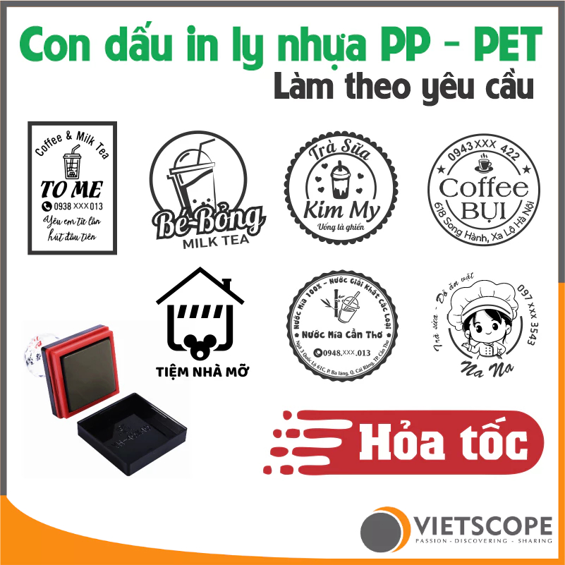 Con Dấu Flash In Logo Lên Ly Nhựa PP - PET ly Trà Sữa, Cà Phê và nhiều chất liệu khác