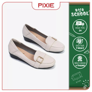Giày búp bê đế xuồng da thật gắn khoá pixie x596
