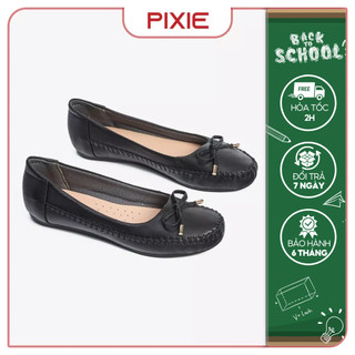 Giày búp bê bệt da thật êm chân gắn nơ pixie x603