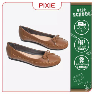 Giày Búp Bê Bệt Da Thật Siêu Êm Gắn Nơ Nhỏ Pixie X603