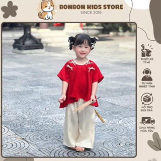 Bộ Bà Ba Lụa Gấm Cho Bé Gái, Đồ Pháp Phục Bé Gái Mặc Tết, Set Trung Thu Cho Bé Vải Lụa Đính Nơ Xinh Yêu