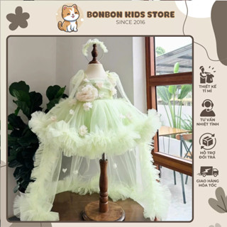 Váy Công Chúa Đuôi Cá, Đầm Dự Tiệc Đính Hoa Đuôi Dài Bồng Bềnh Xinh Yêu Cho Bé Gái