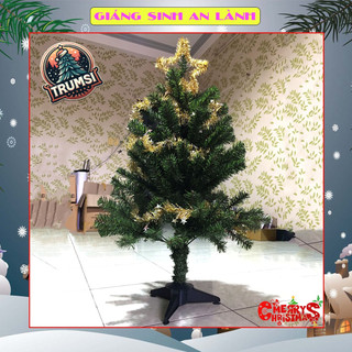 Cây thông noel 90cm trang trí giáng sinh phòng khách phòng ngủ tặng kèm ngôi sao đỉnh dây kim tuyến