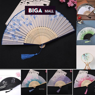 Quạt cổ trang vải lụa xếp cầm tay, trang trí, cosplay cổ trang trung hoa