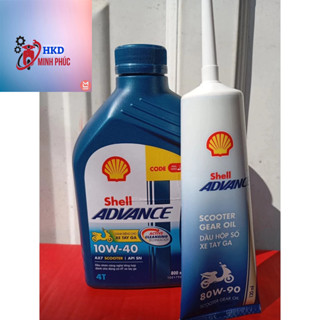  COMBO Dầu hộp số + Dầu nhớt xe tay ga SHELL ADVANCE AX7 SCOOTER 10W40 800ml 