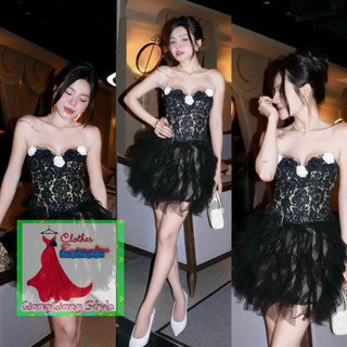 VÁY REN TÙNG LƯỚI TẦNG NGẮN ĐÍNH HOA NỔI 010824