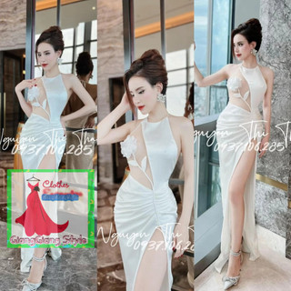 VÁY ĐI TIỆC FORM BÚT CHÌ PHỐI MÀU CỔ YẾM ĐÍNH HOA NỔI 080824