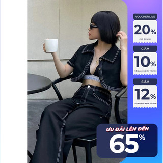 Áo croptop Maybi suông jean lai cong