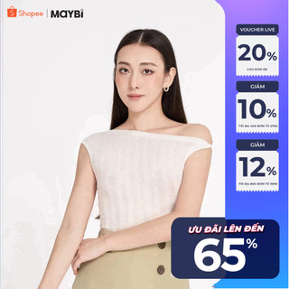 Áo ôm thun gân sọc lệch vai không tay Maybi