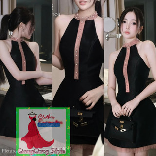 VÁY TAPTA CỔ YẾM VIỀN HỒNG ĐÍNH HẠT 230724