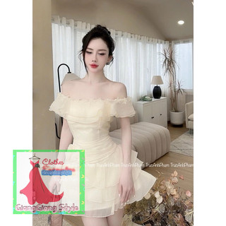 VÁY BÈO TRỄ VAI TÙNG XÒE TẦNG ĐÍNH HOA NÔI 050724