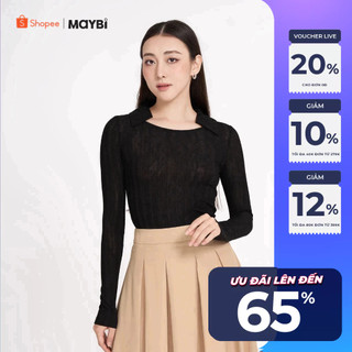 Áo ôm thun sọc phối lá cổ Maybi
