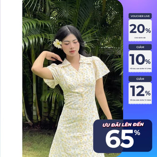 Đầm Maybi gài nút form A lụa nhún cup tay xoè