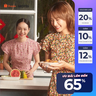 Áo dài Maybi ôm hoạ tiết hoa nhí nền đen tay cánh tiên