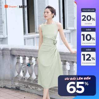 Đầm midi cotton lạnh nhún kiểu Maybi