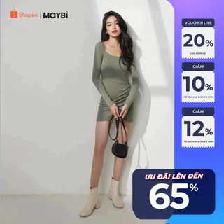 Đầm MAYBI ôm thun gân đắp tà nhún kiểu