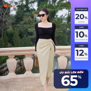 Chân váy midi cotton lạnh cột nhún Maybi
