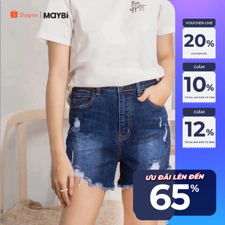 Quần short rách Maybi jean xanh đậm