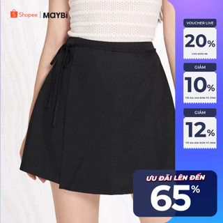 Chân váy mini cotton lạnh đắp tà phối dây nơ Maybi