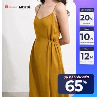 Đầm Maybi suông linen phối dây rút nhún cột nơ eo