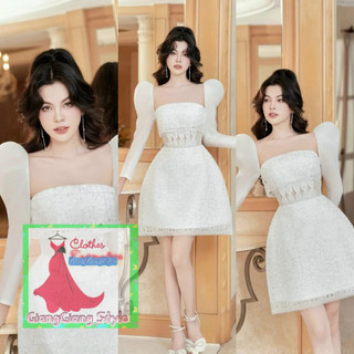 váy ĐÍNH KIM SA TAY BỒNG DÀI CỔ VUÔNG DÂY CỘT 010724