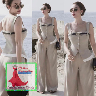 BỘ QUẦN SUÔNG DÀI+ ÁO DÂY BẢN PHỐI BELT THẮT CÁCH ĐIỆU 210824