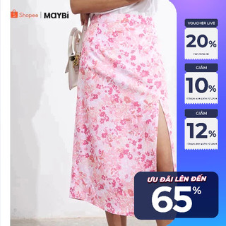 Chân váy Maybi midi suông in hoạ tiết xẻ tà