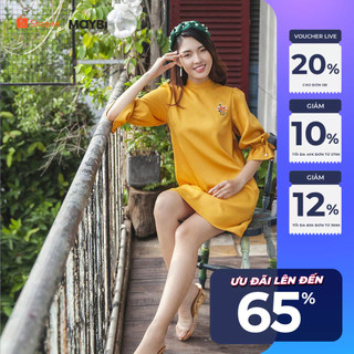 Đầm Maybi chữ A cổ trụ tay phồng lửng