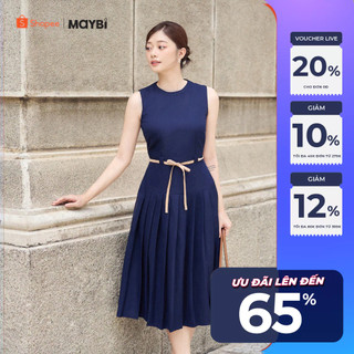 Đầm midi cotton xếp ly tùng Maybi