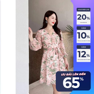 Đầm Maybi xòe voan in họa tiết tay phồng dài