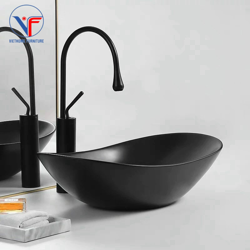 LAVABO ĐẶT BÀN ĐÁ HÌNH THỎI MÀU ĐEN