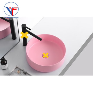 Lavabo - chậu rửa mặt hình tròn đặt bàn màu hồng