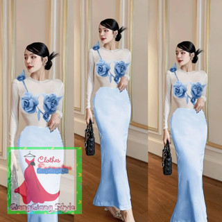 VÁY ĐI TIỆC ĐÍNH HOA NỔI THÂN LƯỚI TAY DÀI 170124
