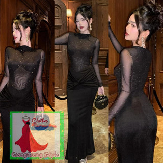 VÁY BODY FORM BÚT CHÌ DÀI THÂN LƯỚI CỔ CAO TAY DÀI 040424
