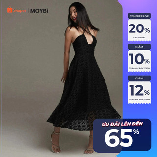 Đầm Maybi voan dáng xoè phối dây chéo cột nơ cổ
