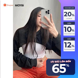 Áo hoodie Maybi croptop rộng thun kiểu