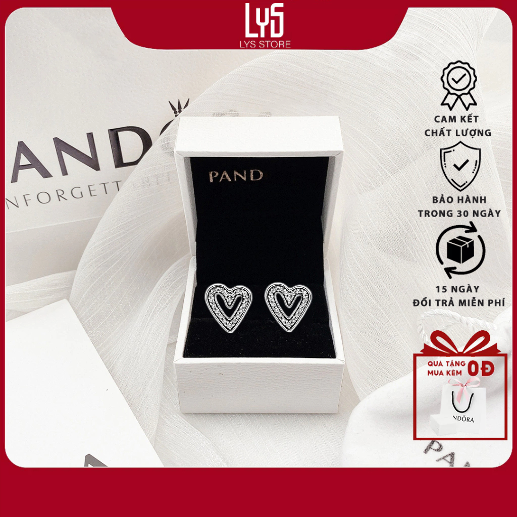 Khuyên tai nữ bạc Lys Sparkling Freehand Heart Stud 3276SV - Khuyên tai chuẩn Bạc cao cấp Fullbox PA