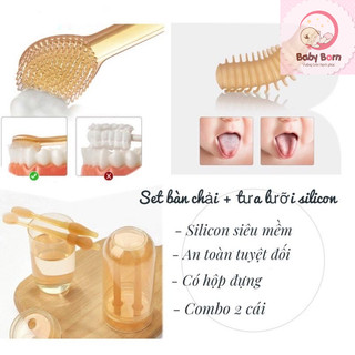 Set rơ lưỡi & bàn chải silicon cao cấp siêu mềm, vệ sinh răng miệng, chống tưa lưỡi, nấm lưỡi cho bé từ 0 - 2 tuôi