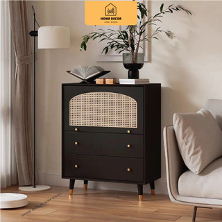 Tủ đầu giường tủ đa năng màu đen phối hợp cánh mây sang trọng dễ lắp đặt giá xưởng Home Decor Anh Khoa