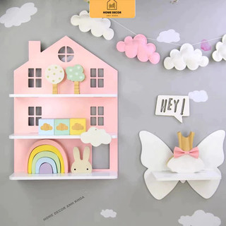 Kệ trang trí hình ngôi nhà 3 tầng không bao gồm phụ kiện gỗ MDF phủ melamine cốt xanh chống ẩm Home decor Anh Khoa