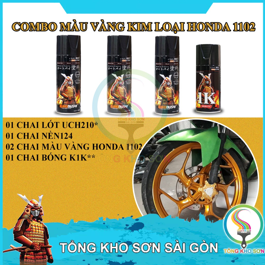 Màu Vàng Ánh Kim Sơn Samurai - Combo Màu Vàng 1102 Sơn Xịt Samurai