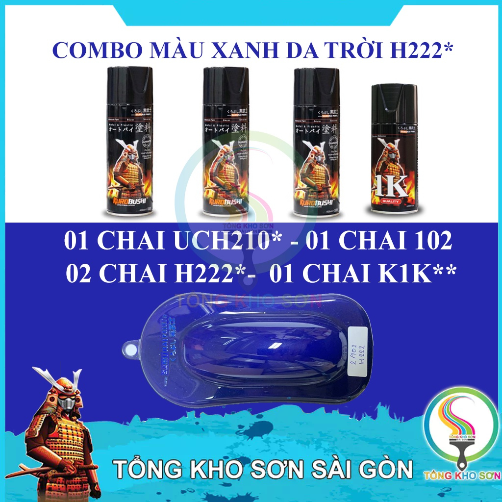Combo Chai Sơn Xịt Samurai Màu Xanh da trời H222