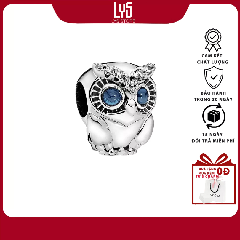 Charm bạc Lys Sparkling Owl Charm 1243 - Charm Cú Mèo Thông Thái Bạc S925