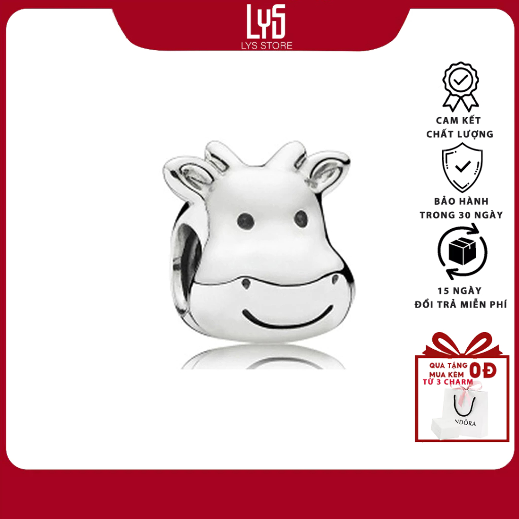 Charm Bạc Lys Cheerful Cow Charm Bò Vui Vẻ 1474 - Charm Bạc S925 cao cấp