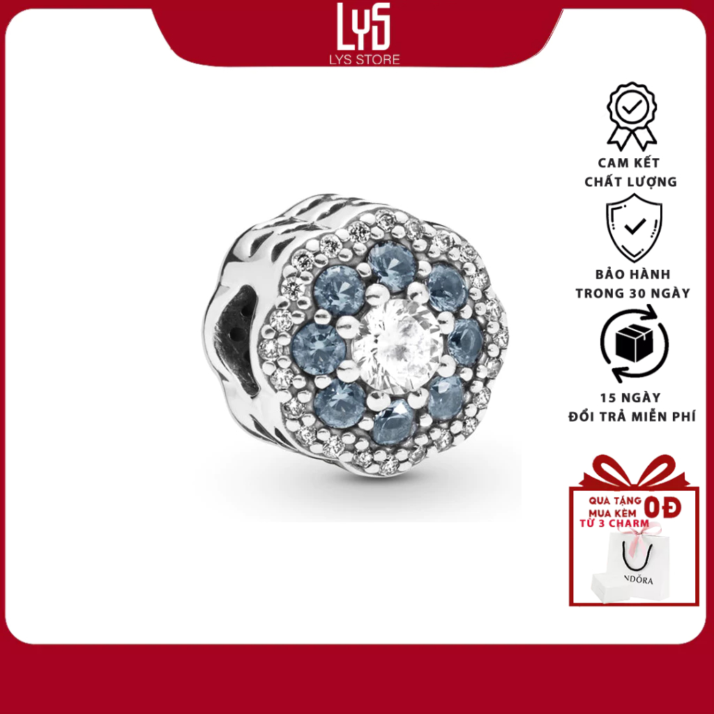 Charm Bạc Lys hoa đá xanh 1453 - Charm Bạc S925 cao cấp